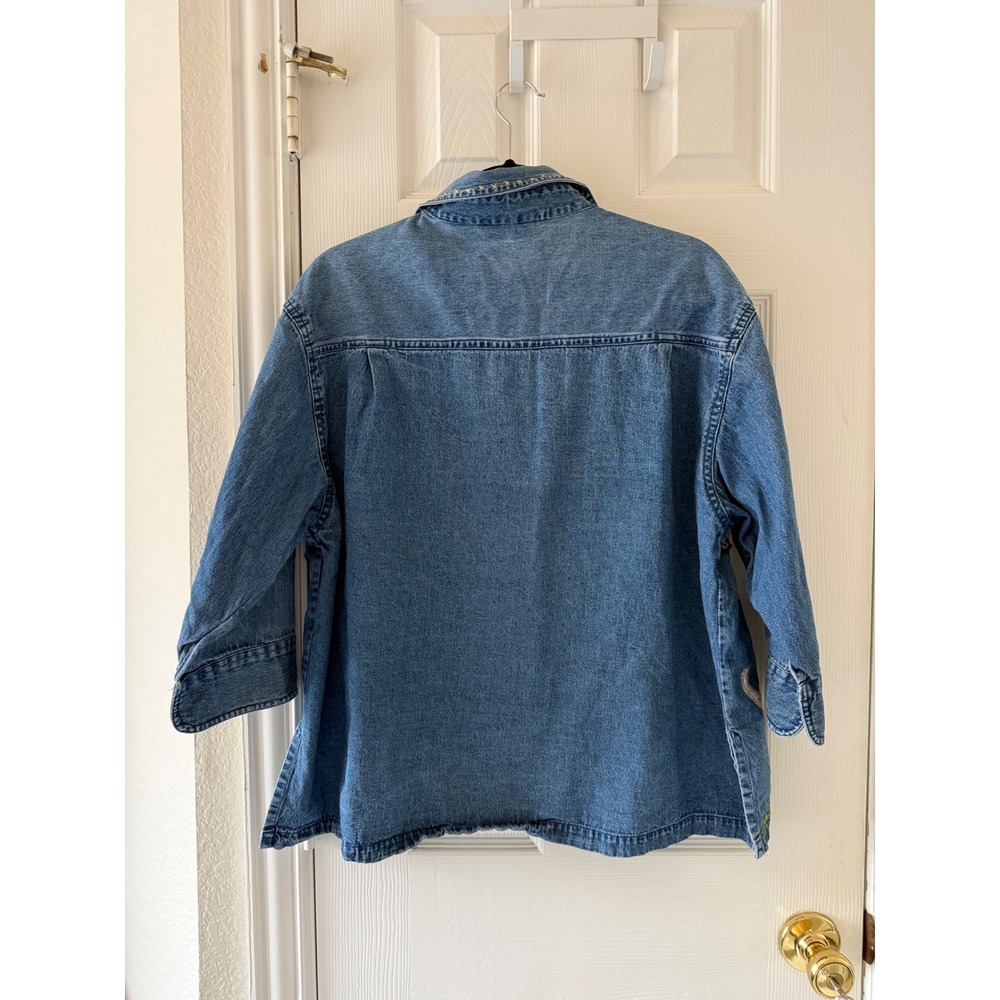 Vintage Dressbarn Cat Appliqué Denim Shirt Jacket 1X Whimsical Cat Lady - Picture 6 of 7
